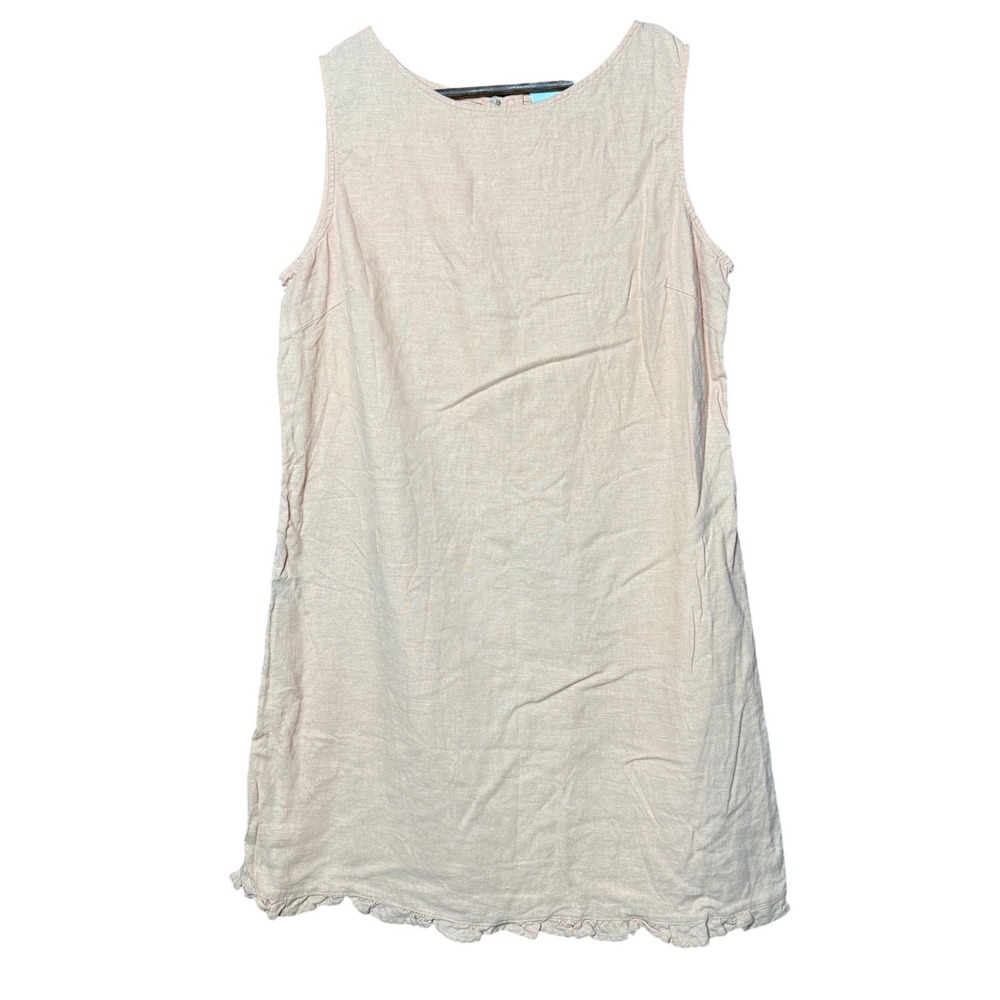 White Stag Shift Dress Women Large Faded Henna Good Linen Blend Ruffle Hem